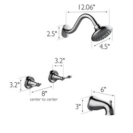 Oakmont Bath and Shower Trim Kit with Valve, Dual-Handle, High-Pressure Shower Head, Water-Saving, Polished Chrome, WaterSense Certified – Design House, 595694