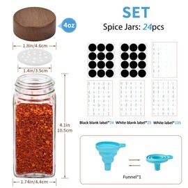 Yangbaga 24Pcs Spice Jars Glass Empty with set of 2 Rack 4oz spice jars with labels & Wooden Airtight Lids, Empty Square Spice Bottles for Stove Top &Countertop,Seasoning Storage Bottles for Rack
