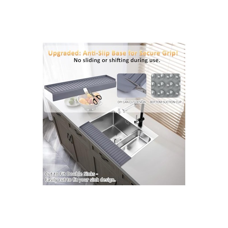 Sink Edge Protector with Suction Cup 4"x24", Silicone Sink Splash