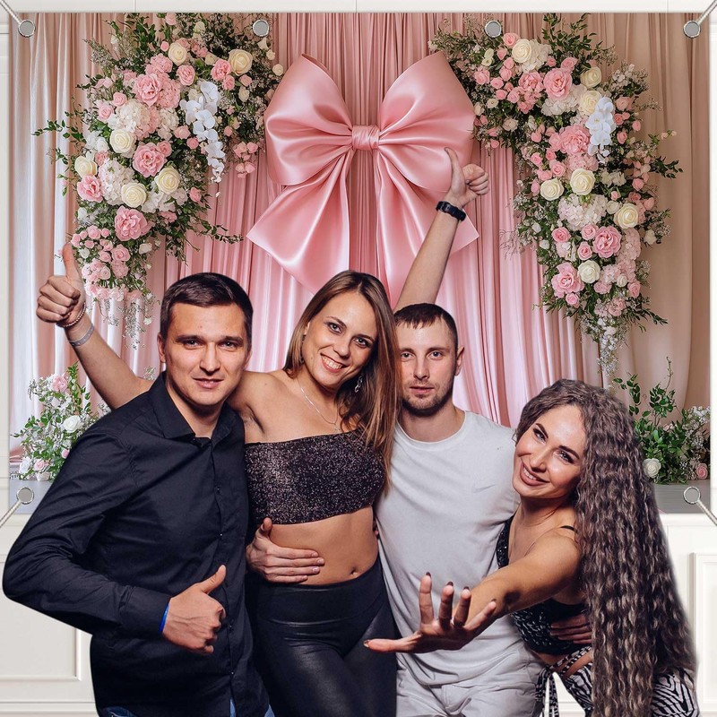 KUKUSOUL Pink Curtain Backdrop Giant Bowknot Floral Birthday Decoration