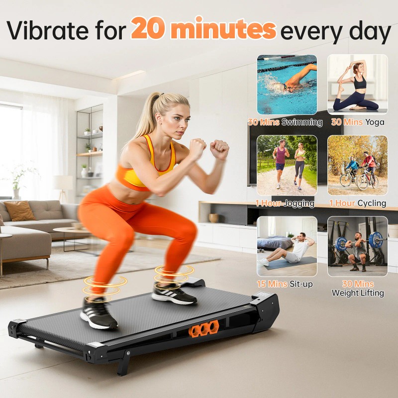 AKLUER 2-in-1 Compact Walking Pad Treadmill Vibration Plate Manual Incline