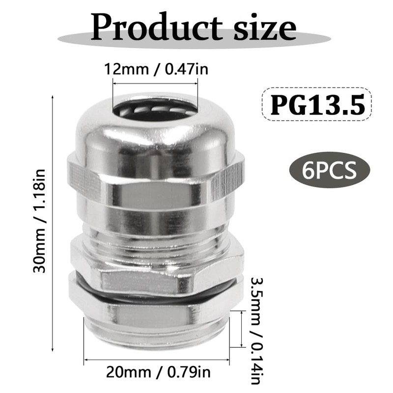GOIYZTTR 6pcs PG13.5 Cable Glands IP68 Waterproof Cable Grommet Brass