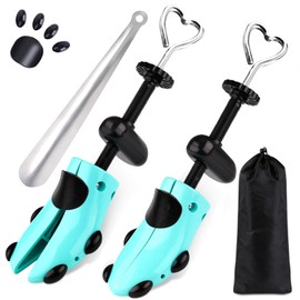 Shoe Stretcher Women, Plastic Pair of 4-way Adjustable Shoe Widener Expander Shoe Tree for Wide Feet Bunions, Shoe Shaper Extender Stretch Width Length Height, Women’s Size 5.5-10, Turquoise/Black
