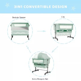 WinBear Baby Bassinet Bed Side Bedside Sleeper Infant Foldable Portable Crib Adjustable - Green