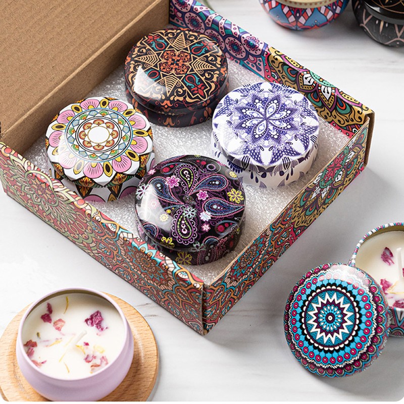 Scented Candles Set with Rose Lavender Lemon Cocoa Scents Portable