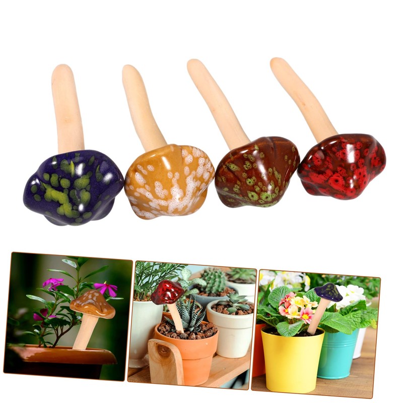 Kisangel Elegant Mini Mushroom Statues 4pc Set Ceramic Mushroom Decor