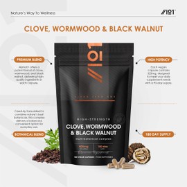 Clove, Wormwood & Green Black Walnut Hull 525mg – 180 Vegan Capsules – High Strength Multi-Botanical Complex Supplement – Resealable and Recyclable Pouch by Alpha01