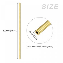 sourcing map Brass Tube (8mm OD x 2mm Wall T x 300mm L), Straight Tubing - for Home Furnishing, Machinery, DIY Handicraft