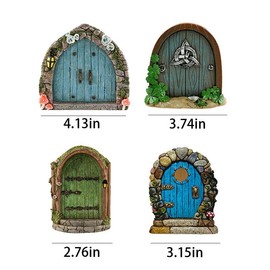 Ximimark 4pcs Miniature Wooden Double-Layer Flat Fairy Tale Doors - Whimsical Tree Decorations for Courtyards and Gardens
