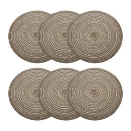 sourcing map 6pcs Round Braided Placemats 14" Non-Slip Round Table Mats for Dining Tables Washable Heat Insulation Woven Placemats Indoor Outdoor for Family Holiday Dinner, Brown