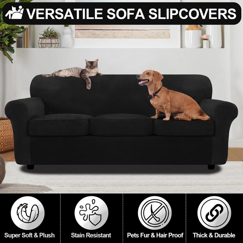 FestiCorp Velvet Sofa Cover for 3 Cushion Couch Sofa Slipcovers