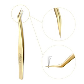Golden Tweezers for Volume Eyelash Extension Precision Tweezers Made of Curved, Pointed Stainless Steel - Individual Tweezers with False Lash Extensions and 3D 6D Volume EMEDA