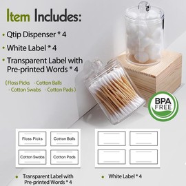 4 Pack Acrylic Qtip Holder Dispenser for Cotton Swabs, Balls, Pads, Floss Picks- Small Clear Plastic Canister Apothecary Jar Set, Bathroom Essentials Accessories Decor, Vanity Makeup Storage Organizer No Brand