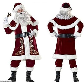 Niceyoeuk Christmas Santa Claus Costume Xmas Outfits Adults Kids Luxury Deluxe Velvet Cosplay Fancy Dress Theme Party Clothes Set (Red-Adults, XL)
