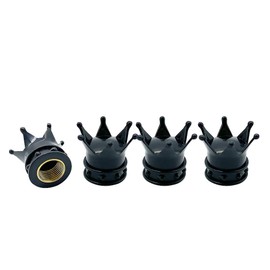 Universal Tire Valve Stem Caps ( 4 Pack) Heavy-Duty Stem Covers | Dust Proof, with O Rubber Seal | Crown Style Design | Outdoor, All-Weather, Leak-Proof Air Protection | Light-Weight ( Black )