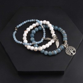 Árbol de la vida, jaspe turquesa y ágata tibetana con abalorio de chakra | Juego de pulseras de abalorios de playa - Joyería del océano.., Piedra, no conocido