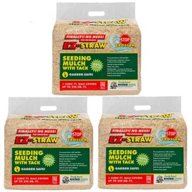 EZ Straw Seeding Mulch with Tack - Biodegradable Processed Straw, 1 cu. ft. Bale (Each Covers 250 sq. ft.), 3 Pack