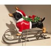 Dachshund Christmas Figurine on Metal Sled Lights Up 12″L x