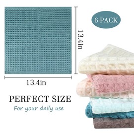 100% Cotton Kitchen Towels Set,Waffle Weave Kitchen Dish Cloth,Super Absorbent Kitchen Dish Towels for Drying Dishes 13.4x13.4 Inches Dish Rags for Washing Dishes 6 Pack Mixed Color,Hand Towels