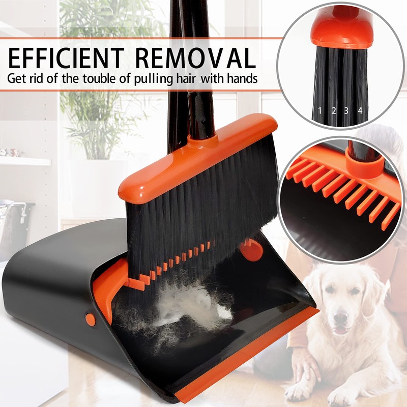 Broom and Dustpan Set for Home, JEHONN Long Handle Lightweight