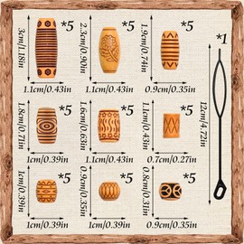 NAISKA 45 Pcs Wooden Hair Jewelry for Braids Locs Dreadlock Accessories Hair Tube Hair Cuffs DIY Braid Clips Loc Dreadlock Cuffs for Women Girls Festival Hairstyle Decoration