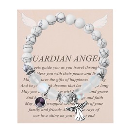 ENSIANTH Guardian Angel Bracelet for Women Girl 12 Birthstone Bracelet Guardian Angel Jewelry Birthstone Memorial Sympathy Gift (Feb. bracelet)