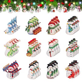 36pcs Wood Snowman Christmas Ornaments, Winter Wooden Snowman Cutout Rustic Snowman Xmas Tree Hanging Ornaments Vintage Christmas Decorations for Christmas Tree Home Holiday Party (Style 1)