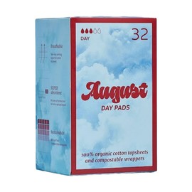 August Day Pads - 100% Organic Cotton Topsheet, Comfortable and Absorbent - Pack: 32