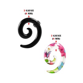 BIG GAUGES 2 Pairs Black Coil Acrylic 2gauges 6 mm Spiral Taper Expander Piercing Ear Stretcher Earring Flower O-rings Plugs BG6225
