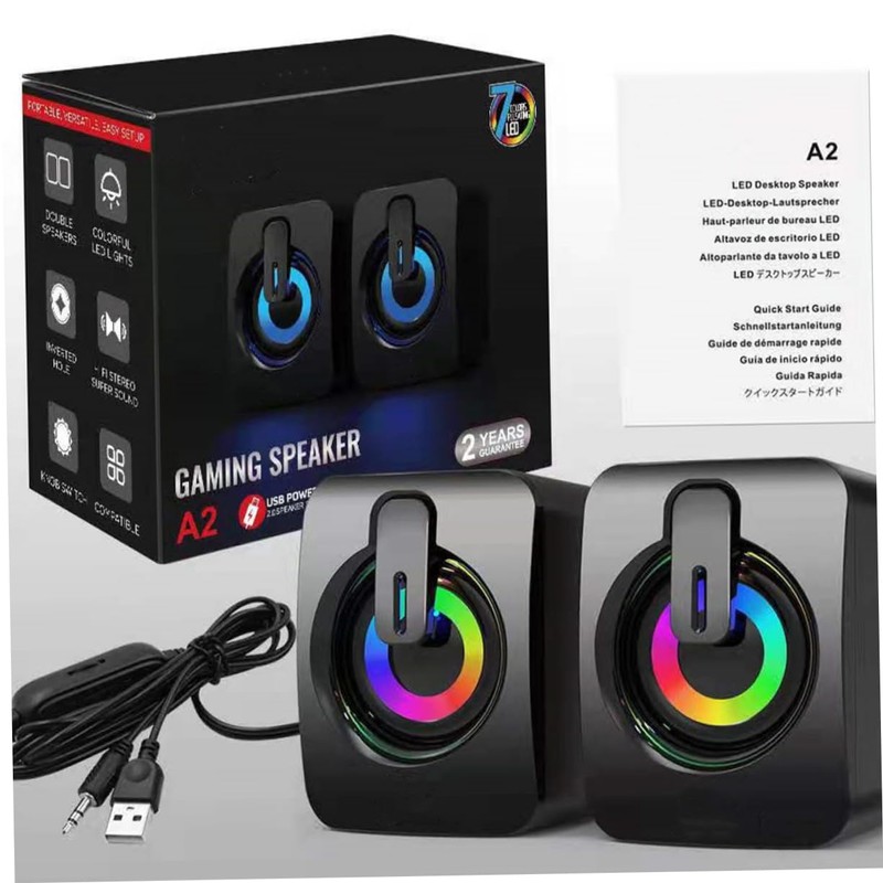 Mikinona 1 Pair Wired Gaming Speakers with Ambient Light USB