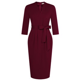 GRACE KARIN Professional Dress for Women Burgundy Bodycon Dress 3/4 Sleeve with Pockets Formal Wedding Guest Cocktail Dresses for Women XXL