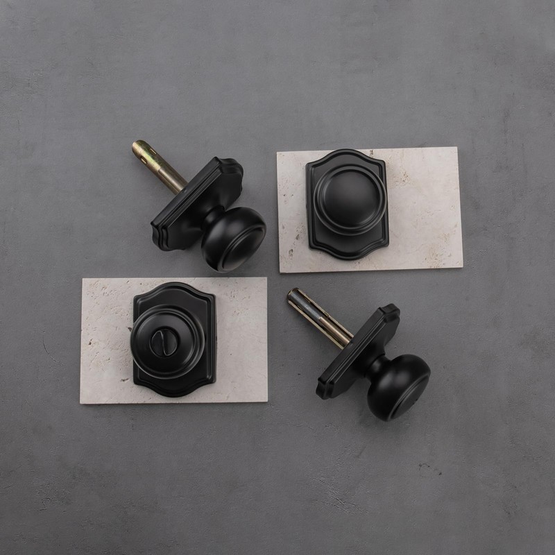 NCSEN 3 Pack Matt Black Door Knobs with Camelot Trim,Interior