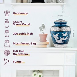 Trupoint Memorials Cremation Urns for Human Ashes, Decorative Burial Urn for Adult Men & Women – Large, Blue Birds