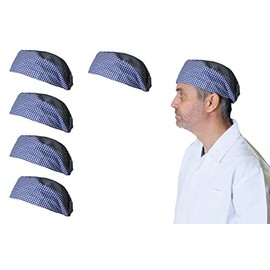 IBEX Polycotton Stripe Skull Caps Professional Catering Hat for Chefs, Cooks, Bakers, Mens and Womens, Blue Gingham (Pack of 5)