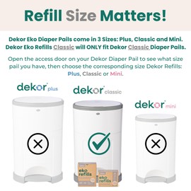 Diaper Dekor CLASSIC Diaper Pail Refills 2 Count Unscented Exclusive End-of-Liner Marking Quick & Easy to Replace Most Economical Refill System for Original and Eko Style Pails