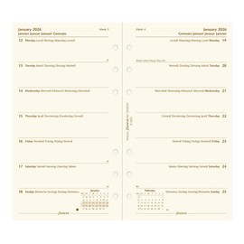 Filofax Calendar Diary Refill, Personal/Compact Size, Week on One Page, Cotton Cream Paper, Unruled, Multilingual: Five Languages, 2026 (C68439-26)