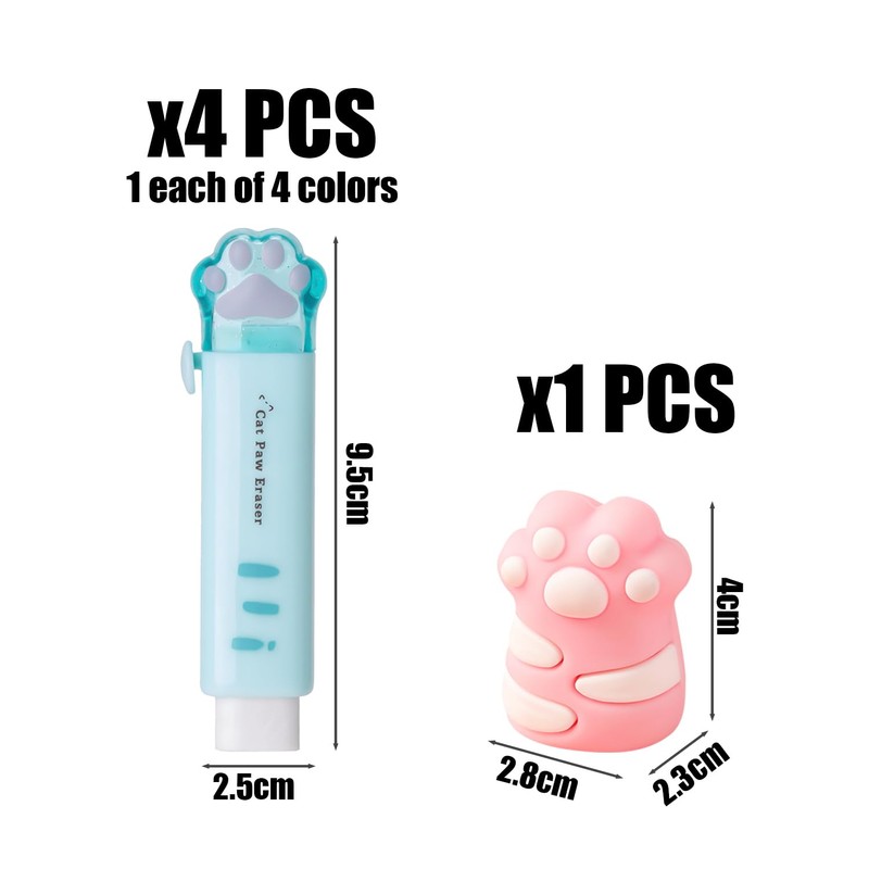 4 Pieces Cat Claw Erasers with 1 Piece Pencil Sharpener,