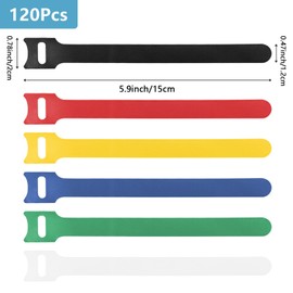 WSZJINB Pack of 120 Velcro Cable Ties, Resealable, Colourful Cable Velcro Cable Ties, Reusable, Cable Velcro for Cable Management, Cable Organiser, Length 15 cm