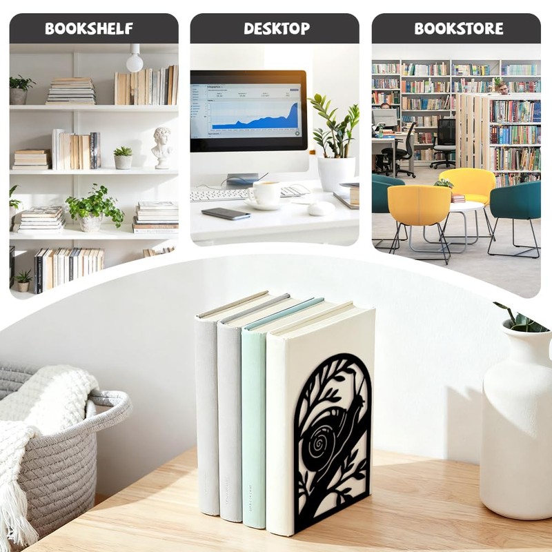 Peacoblue 4.7"x3.5"x7.1" Metal Bookends, Heavy Duty Book Ends for Shelves