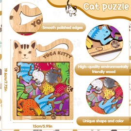 GSrenyu Cat Wooden Jigsaw Puzzles with Holder, Cat Lovers Gifts for Women, Super Challenge Multicolor Unique Cats Shape Wood Puzzles, Birthday Gifts for Family Friend