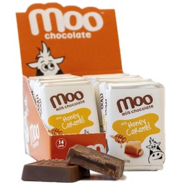 Moo Chocolates All Natural Milk Chocolate Mini Bars with Honey Caramel 0.7 oz, 14 ct (Pack of 1) | 70 Calorie Snacks for On-the-Go, Lunchboxes, Office
