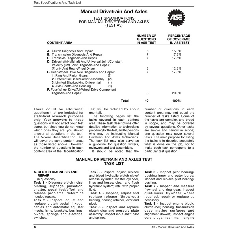 ASE Certification Test Prep - A3 Manual Drive Train &
