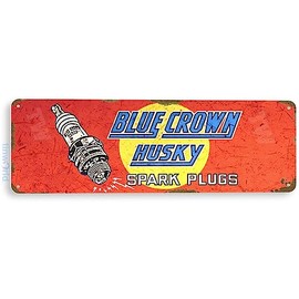 Tinworld Tin Sign: Blue Crown Spark Plugs Rustic Retro Garage Auto Shop Store Metal Decor Décor C454