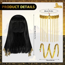 Hifot Pack of 3 Egyptian Costume Accessories Women's Wig Egyptian Queen Cobra Headpiece Bangle Gold Medusa Snakes Headdress Cleopatra Costume Jewellery Medusa Cleopatra Accessory Halloween