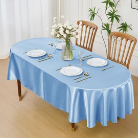 Cobedzy Light Blue Satin Oval Tablecloth 60 x 102 Inch Washable for Indoor/Outdoor Use, Wrinkle Resistant Stain Fabric Table Cover for Farmhouse, Dining, Kitchen, Wedding, Banquet, Party
