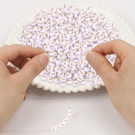 Auvoua 300Pcs Letter Beads L 4X7mm Gold Alphabet Beads Acrylic Round Shape Loose Beads for Name Bracelets Necklaces Key Chains DIY Jewelry Making (L)