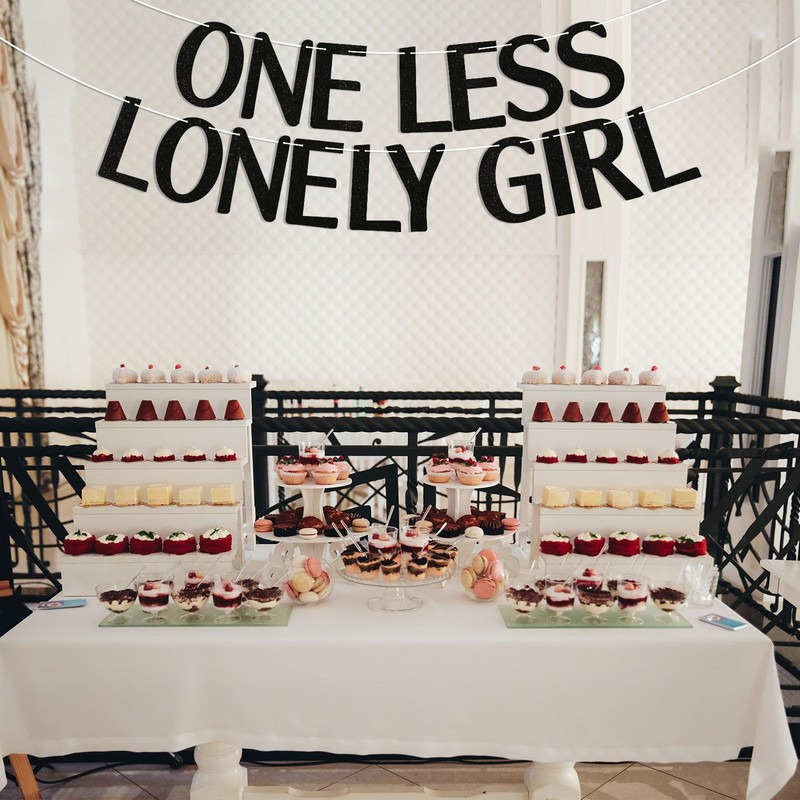 One Less Lonely Girl Banner - Black Bachelorette Party Decor,