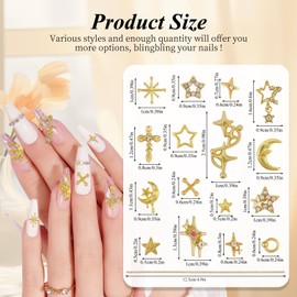 Umillars 131Pcs Gold Nail Charms Set Alloy Star Moon Nail Gems Nail Stones Nail Jewels Accessories Nails Planet Bow Nail Decorations for Nail Design Nail Art Supply(131pcs Gold Star Moon)