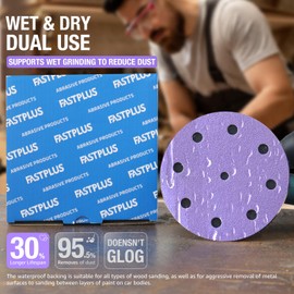 5 Inch 9 Hole Sanding Discs Purple Sanding Disc 220 Grit Ceramic Sanding Discs, Heavy-Duty Hook and Loop Film Discs Sandpaper for Random Orbital Sanders, 50 Pack