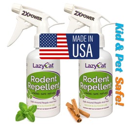 Peppermint Oil Spray for Rodents Plus Cinnamon Oil - MAX Power Mouse Repellent for Home RV Campers Boats Car Engines – Repel Mice and Rats from House Non-Staining 2X Strength (2 Pack) by Lazy Cat
